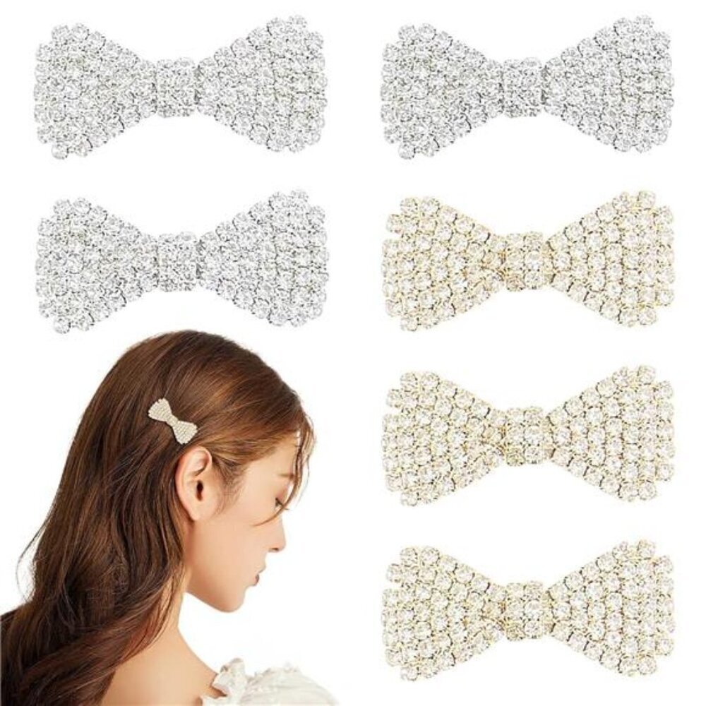 Rhinestone Bow Hair Clips 6 Pack Crystal Barrettes